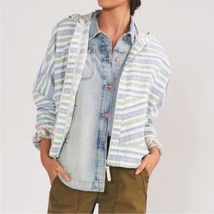 Anthropologie- by Anthropologie- Jacquard Zip Front Jacket, Cream/Blue Size L/XL